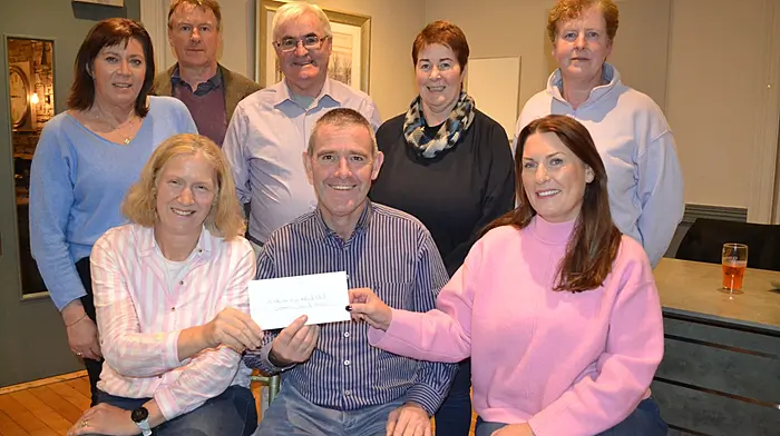 John McCarthy (treasurer, Skibbereen Athletic Club) presenting money raised from the Noreen McCarthy Memorial Road Races in aid of the ASD classes at St Patrick’s Boys’ National School to Bernie Gleeson and Karen Coppinger (parents association). Also included are Eileen Hourihane (secretary), Paddy McCarthy (committee), Declan Coakley (chairman) and Mary Cahalane and Siobhan Delaney (committee members).   (Photo: Anne Minihane)