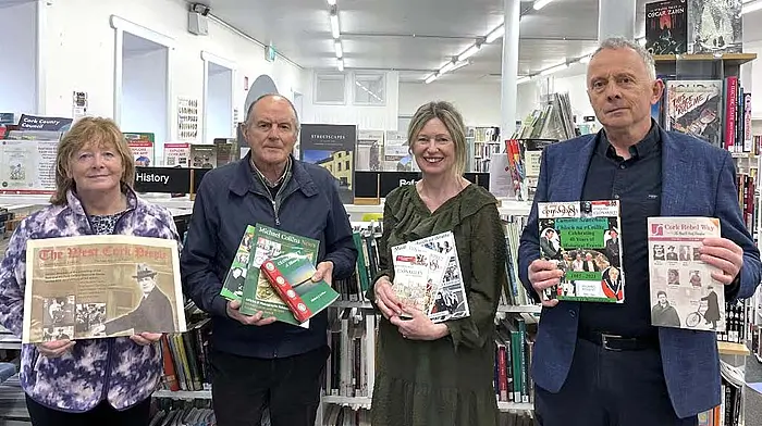 Cumann Seanchais members Margaret Kelleher, Traolach Ó Donnabháin, Regina Webb and Tim Crowley at the recent presentation to Regina Webb, executive librarian, Clonakilty Library.