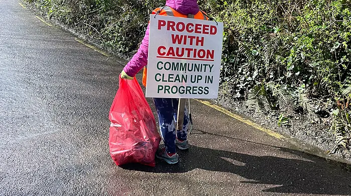 Community volunteer Mary Deasy participating in the KWD Big Spring Clean-Up organised by Timoleague Tidy Towns.
