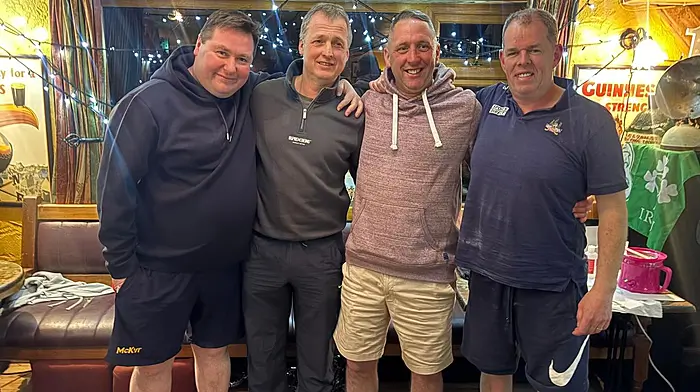 Conor Condon, John Wilson, Darren Keohane and Niall O'Mahony were some of the volunteers who got waxed last Saturday night as a fundraiser by The First Wives Club for the Newcestown Film Awards.