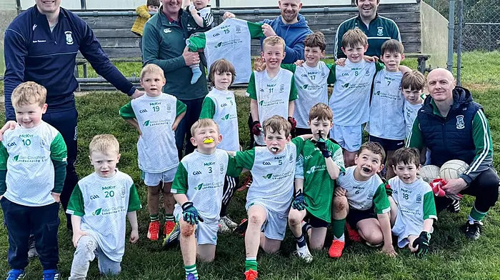 The Ilen Rovers U8 boys had a great morning of football last Saturday morning with a series of games against Gabriel Rangers. Thanks to Aidan Coughlan Landscaping for sponsoring a set of U8 boys jerseys. Aidan and family seen here handing over the new set to players and mentors. Kneeling: Odhran Coughlan, Harry Curran, Iarla Casey, Fionn Barry, Harry Coughlan, Donnacha Casey and Gavin Barry. Standing: Mícheál Coughlan, Kieran Coughlan, Finn O’Sullivan, Aidan Coughlan, Páidí Coughlan, Arlo Bunch, Senan Coughlan, Shane Holland, Nye Lawn, Tadhg Holland, James Browne, Finn Browne and Sean Holland.