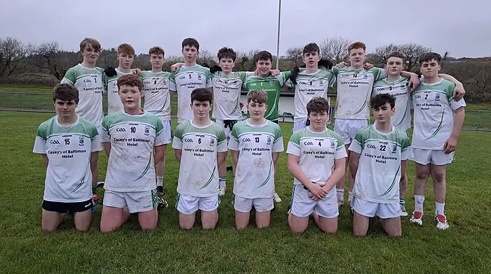 The Ilen Rovers U16s who had a league win over Muintir Bháire at Church Cross last week. Back: Eoin West, Fiachra Garrett, Shane Murphy, Robbie Walsh, Conall Whooley, Dan Houlihan, Jack Crowley, Matthew Ashe, Matthew Sellars and Michael Whoolley. Front: Sammy Hobb, Senan Whooley, Liam O'Sullivan, Charlie Cottrell, Louie Hedger and Christopher Granaghan.