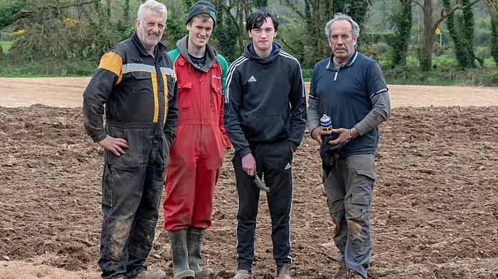Geoffrey and Flor Wycherley (Lislevane) with Tadhg and Michael Wycherley (Ballineen) at the Clogagh 28th annual ploughing match and Cork West County final held on the lands of the James O’Driscoll, Ballinascarthy, Co Cork. Flor won the U28 Reversible class with his Massey Ferguson 390T, Michael took part in the Senior Reversible class with his Massey Ferguson 4235.
Picture: David Patterson, Tractor Run – Cork