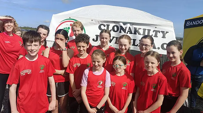 Clonakilty Juvenile Athletic Club’s competitors at the recent West Cork athletics competition which was held at the new track at Bandon Athletics Club.