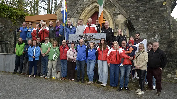 Clubs and officers in Bantry for the launch of the 2026 All-Ireland Coastal Rowing Championships which will take place from August 14th to 16th.   (Photo: Denis Boyle)