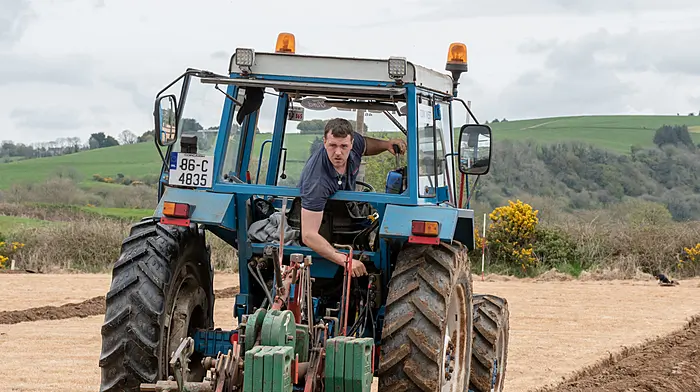 Ger Kirby (Ballinascarthy) finished in second place in the senior conventional class with his Ford 4610 at the Clogagh 28th annual ploughing match in Ballinascarthy. (Photo: David Patterson)