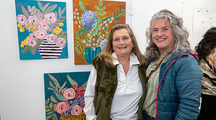 Artist Susan Contot, Level 6 with Éidín Griffin from Kinsale pictured at the ‘Chaos and Creation’, the end of year exhibition by Level 5 and 6 art students at Kinsale Campus.(Photo: John Allen)