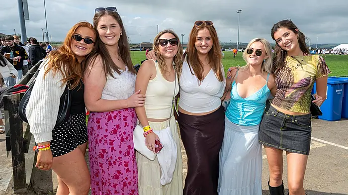 Kinsale natives Orlaith O’Flynn, Hannah Hayes, Presley Collins, Rachel Fox, Ciara Buckley and Maebh O’Leary pictured at the Heineken Kinsale Rugby Sevens last weekend.(Photos: John Allen)