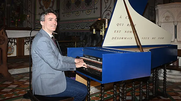 Versatile French musician, harpsichordist Oli Garde, performing 'French Folies' in the Church of the Ascension, Timoleague last Friday night.  (Photo: Martin Walsh)