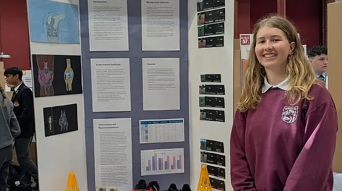 Sofia Harrap, sixth year student at Schull Community College, with her presentation of her STEM project at the MTU Scifest.