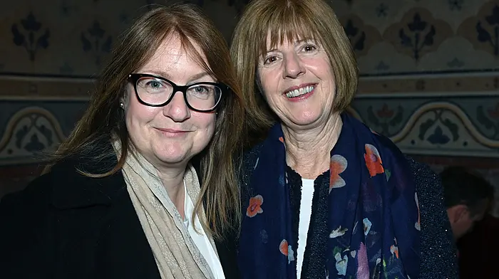 Bandon ladies Karen O'Flynn (left) and Una Hutchinson at French harpsichordist Oli Garde's performance of 'French Folies' in the Church of the Ascension, Timoleague last Friday night. (Photo: Martin Walsh)