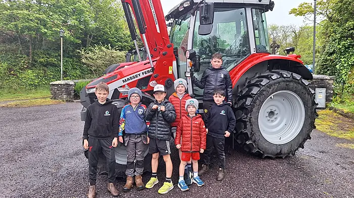 The rain didn’t deter these boys from enjoying Rath Vintage Club’s annual tractor run. From left: Rory Keane, Eoghan Collins, Daniel Casey, Tadhg Holland, Sean Holland, Nicolas McSweeney and Alan Crowley.