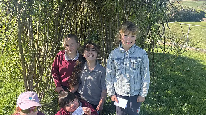 It is a beautiful time to enjoy the school garden at Rath National School as everything starts to bloom again, including the willow dome. Practicing for their show at the willow dome, are Rita Flannery, Poppy and Mira Wall Lee, Muireann Daly and Annie Casey.