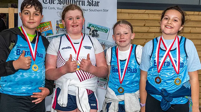 The Timoleague NS/Barryroe NS give the thumbs up to the regatta. (Photo: Andy Gibson)