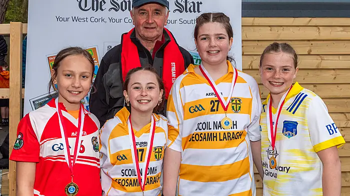 The Laragh NS/Bandon Primary School/Ballinadee NS crew after their race. (Photo: Andy Gibson)