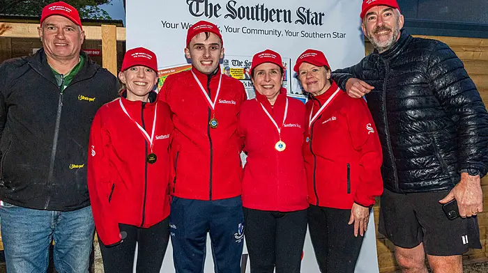 The Southern Star crew that took to the water with their cox Tony Mannix. (Photo: Andy Gibson)