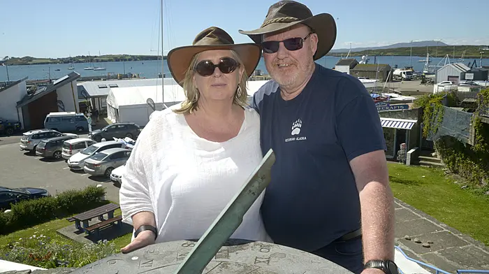 NEWS 10/5/2026 Pictured enjoying the sunshine at the annual fiddle fair at Baltimore West Cork was nn Boyle and John Boyle O'Driscoll from Bandon who celebrated 20 years married after attending the festival 20 years before. Picture Denis Boyle