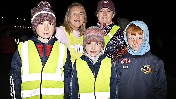 At the Darkness into Light Walk in Clonakilty were (left to right): Arthur Walsh, Miriam Walsh, Adeline Walsh from Timoleague, Trish White and Evan White Clonakilty. Photo Martin Walsh.
