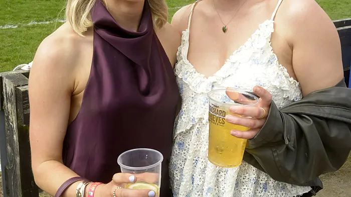 NEWS 3/5/2026 Pictured enjoying the sunshine at the Rugby 7s festival at Kinsale Co Cork was Rachel O'Brien, Kinsale and Hannah O'Brien, Ballinadee. Picture Denis Boyle