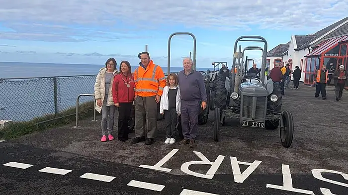 Liz Barry, Caroline Cronin, Kevin Barry, Angela O’Sullivan and Richie Barry will travel from Mizen to Malin in the Grey Fergies to raise funds for the Irish Cancer Society.