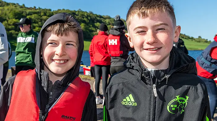 Drinagh, West Cork, Ireland. 10th May, 2026. Dunmanway Rowing Club hosted a rowing 'get-together' for a small number of clubs on Sunday last. Dunmanway; Ring; Galley Flash and Kilmacsimon Swimming & Rowing Clubs all took part in the event. Taking part in the event were Aodhán Barrett and David O'Brien from Kilmacsimon Swimming & Rowing Club. Picture: Andy Gibson.