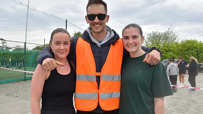Jonathan Davis of Body Active with participants Sharon Beechinor and Sarah Hurley at the Hyrox event in Skibbereen last Saturday. Photo; Anne Minihane.