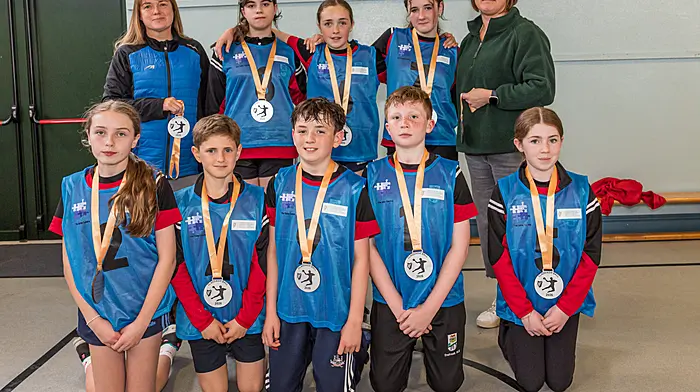 The Trafrask National School runners up. Back: Paula O’Sullivan, Nell Wozniak, Kayla Holland, Sarah Downing and Emma O’Sullivan. Front: Aoibhinn O’Sullivan, Paudie O’Grady, John Downing, Jack Crowley and Kelsey Lynch.   (Photo: Anne Marie Cronin)