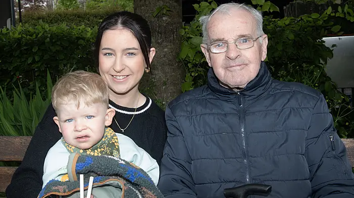 Three generations of the McCarthy family out and about in Kennedy Gardens (from left) Oliver, Abbie and Paddy, a former mayor of Clonakilty.   (Photo: Martin Walsh)