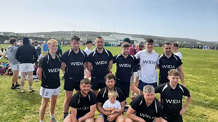 The Whiddy Island men’s football team who took part in the All-Island Ireland football finals. The men lost their first game to home side Arranmore, and were unlucky to lose their second game by one point to Clare Island.