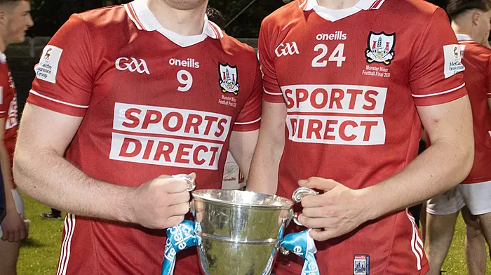 Barryroe's Conrad Murphy (left) and Riley O'Donovan in Páirc Uí Rinn last Monday night.  (Photo: Martin Walsh)