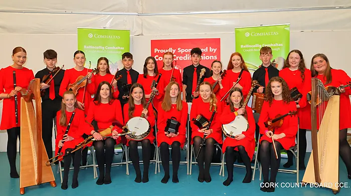 At the recent Cork Fleadh, CCE Baile Núis U15 Grúpaí Cheoil won the county U15 Grúpaí Cheoil competition. The group of 20 young musicians, under the mentorship of Aoibheann O'Driscoll and Rian McCarthy, qualified for the Munster Fleadh Cheoil in Lismore, County  Waterford in July.