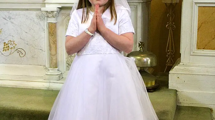 Leah McCarthy from Dunmanway celebrating the sacrament of her First Holy Communion last Saturday.