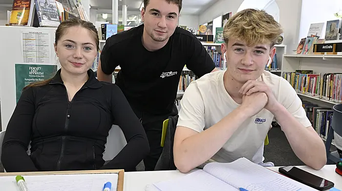 In Clonakilty Library preparing for their Leaving Certificate examinations were (from left)  Clodagh McCarthy, Eoin Canapini and Jack Barry, all from Clonakilty.  (Photo: Martin Walsh)