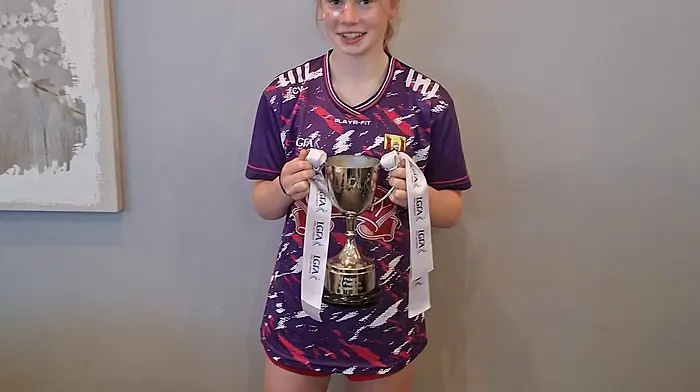 Well done to Chloe Walsh who won an All-Ireland title last Saturday with the Cork U14 ladies footballers in Roscommon where they claimed victory in the All-Ireland platinum final versus Armagh.