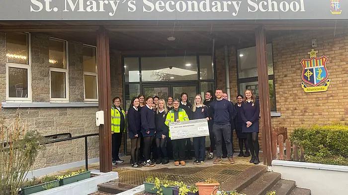 The sixth-year Link Modules class of St Mary's Secondary School Macroom presented their donation to Kate Crowley of West Cork Rapid Response.