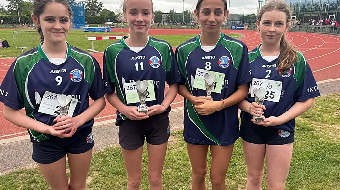 Rebecca McSweeney, Lucy Murphy, Maya O’Flynn and Adah O’Neill made up the Rath National School’s senior relay team who came second at the Cork City Sports last week at MTU.