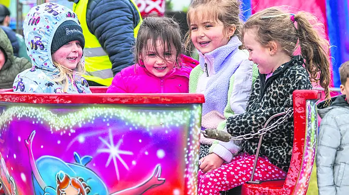 The 109th Clonakilty Agricultural Show took place today on a day full of rain showers. Having fun on the teacups were Shonie Daly, Leap; Stella Collins, Castlehaven; Sienna Daly, Leap and Isabelle Daly, Castlehaven. (Photo: Andy Gibson)
