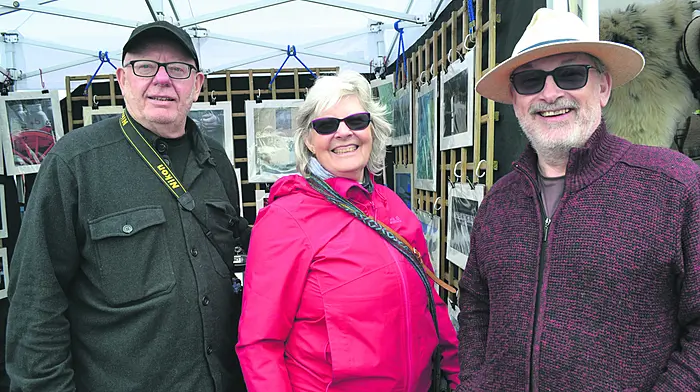 Enjoying the Farmers Market in Skibbereen were Pete Martin, FIona Vincent and Greg Watkin. Photo; Anne Minihane.