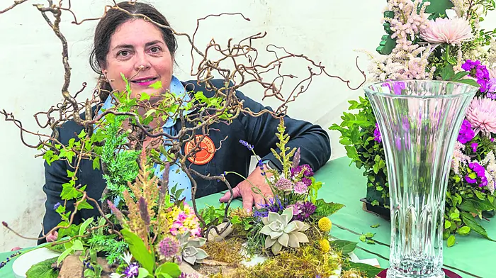 Lucy Tuthill Kingston from Timoleague with her piece that placed first in the horticulture ‘Seasonal Landscape’ category at the Clonakilty Agricultural Show.  (Photo: Andy Gibson)