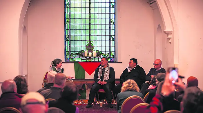 Maeve Higgins chairing the panel discussion.