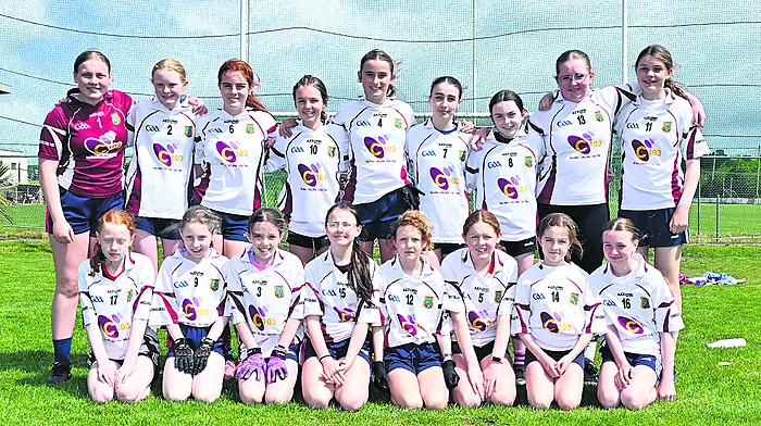 The Timoleague National School’s girls’ football team that won the Sciath na Scol final at Clonakilty last week. Back: Jennifer Lynch, Alex Keohane,  Caelinn Coomey, Meabh Doyle, Lara Foley, Isabel Harte, Jill O'Leary, Caoimhe O'Sullivan and Katie O'Rourke. Front: Doireann Couse, Clodagh Coughlan, Anna McInerney, Anna Leahy, Sadbh Hanbridge, Juliet Griffin, Lauren O'Riordan and Anna Coffey.