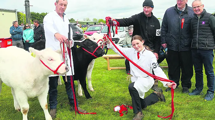 Trevor Deane (owner), with Katie Lordan and her father Sean Lordan, and Seamus Neary (judge from County Kilkenny) and Sean O’Callaghan (manager, AIB Bandon) at the Bandon Show.