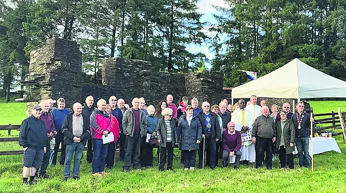 Group photo of the Crowley Clan Council who held their open air mass at the Crowley Castle in Ahakeera, Dunmanway recently, which was celebrated by Fr Raphael.