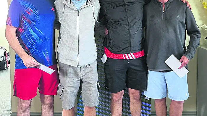 The men’s doubles winners James Martin and Brendan Lynch (left), with runners up Declan Alton and Les Edwards.