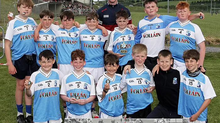 Scoil Chúil Aodha, runners up in Roinn 4 Boys, with Cork footballer Ruairí Deane. (Photo: Paddy Feen)
