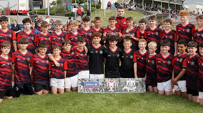 Cork footballer David Buckley with the St Patrick Boys NS Skibbereen team that won the Roinn 1 Boys' final. (Photo: Paddy Feen)