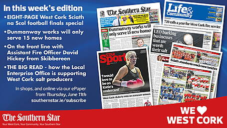 THE SOUTHERN STAR IS IN STORES NOW: An upgrade to the water treatment plant in Dunmanway thought to allow for 50 houses to be built will only cater for 15 new homes; THE BIG READ - how the Local Enterprise Office is supporting West Cork salt producers; EIGHT-PAGE West Cork Sciath na Scol football finals special Image