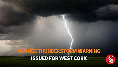 Orange thunderstorm warning for this afternoon in West Cork Image