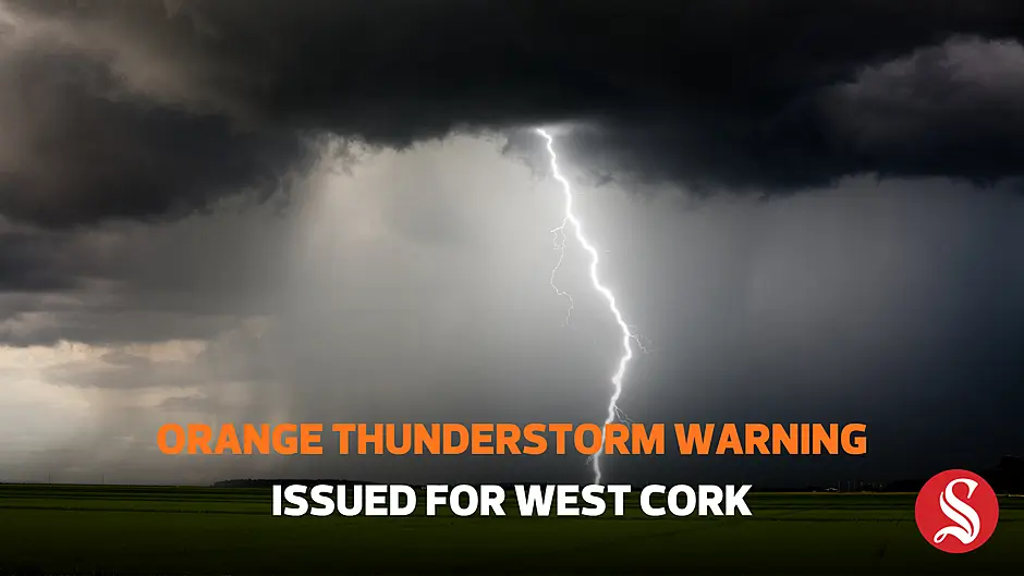 Orange thunderstorm warning for this afternoon in West Cork Image