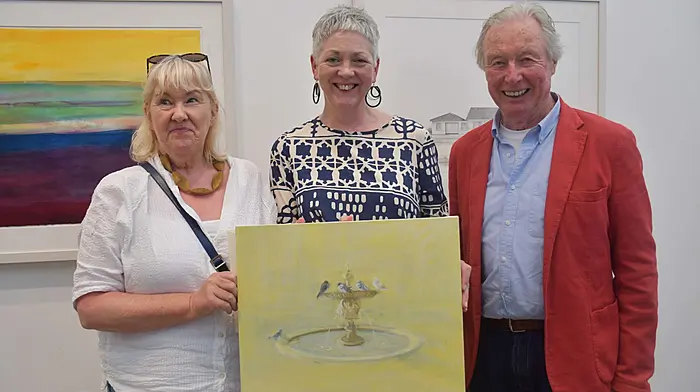 Ann Davoren, who has been the Director of Uillinn West Cork for the last twenty five years, received a special presentation from Majella O'Neill Collins (former board member) and Declan Tiernan (board member) in appreciation for all her work at Ullinn.   (Photo: Anne Minihane)